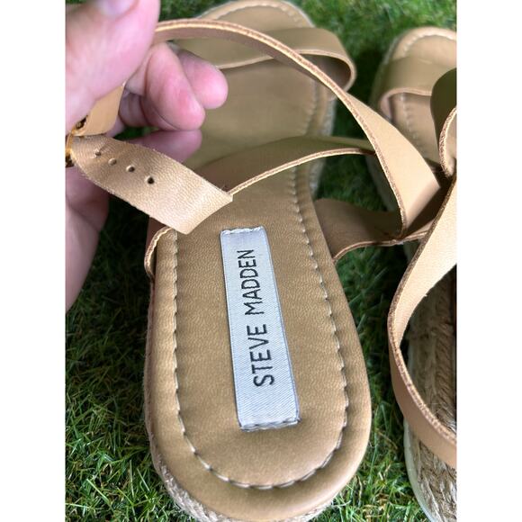 Steve‎ Madden Catia Natural Ankle Strap Open Toe Wedge Espadrille Sandals 11 - Picture 6 of 11